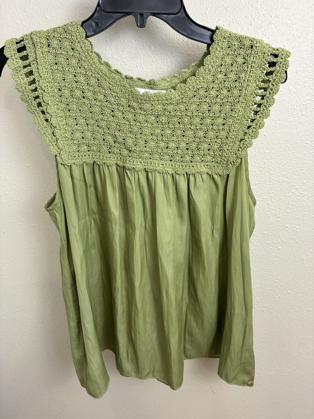 Womens Homebody Crochet Green Tank Top M Boho